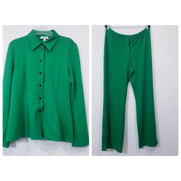 COS Green Shirt size Medium Open Cuff & Wide Leg Pants size Large Co-Ord Sets - Picture 3 of 16